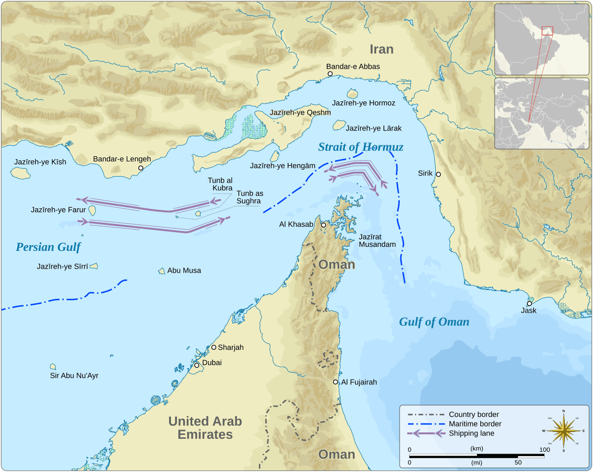 Map of the Strait of Hormuz shipping chokepoint